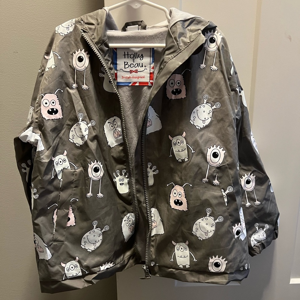 Kids Monster Print Rain Jacket - Gray